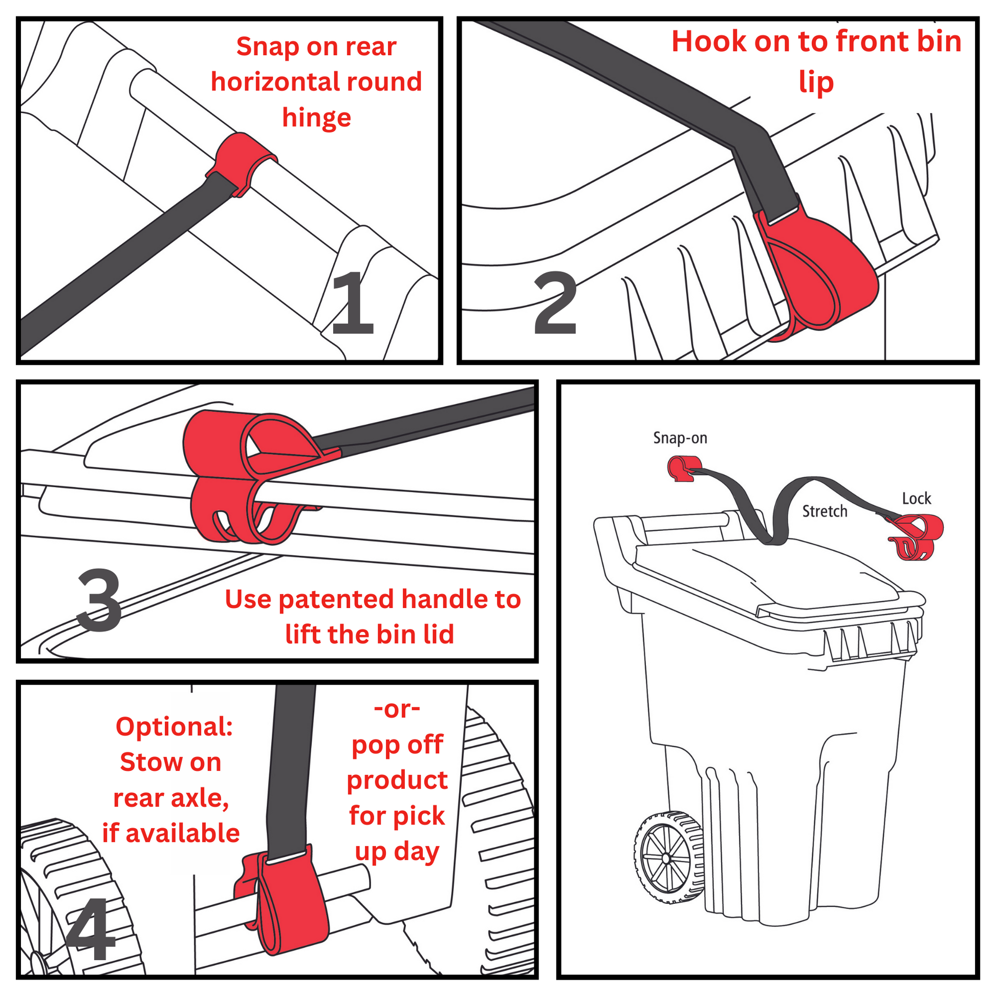 4 steps for easy and secure trash bin lock