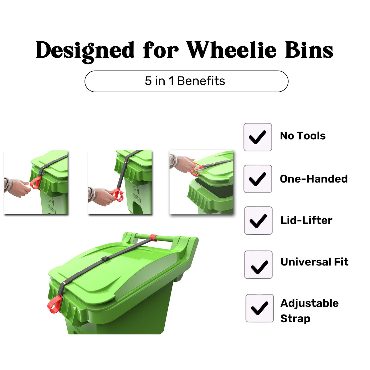 BinClaw® – One-Handed Trash Can Lock (No Tools, Animal-Proof for Wheelie Bins)