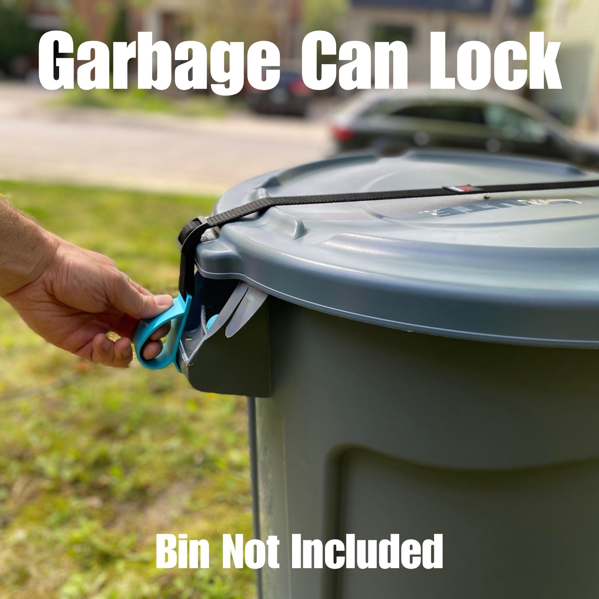 SideArm – Trash Can Lock for Round Bins (Side Handle Garbage Cans, No Hinges)